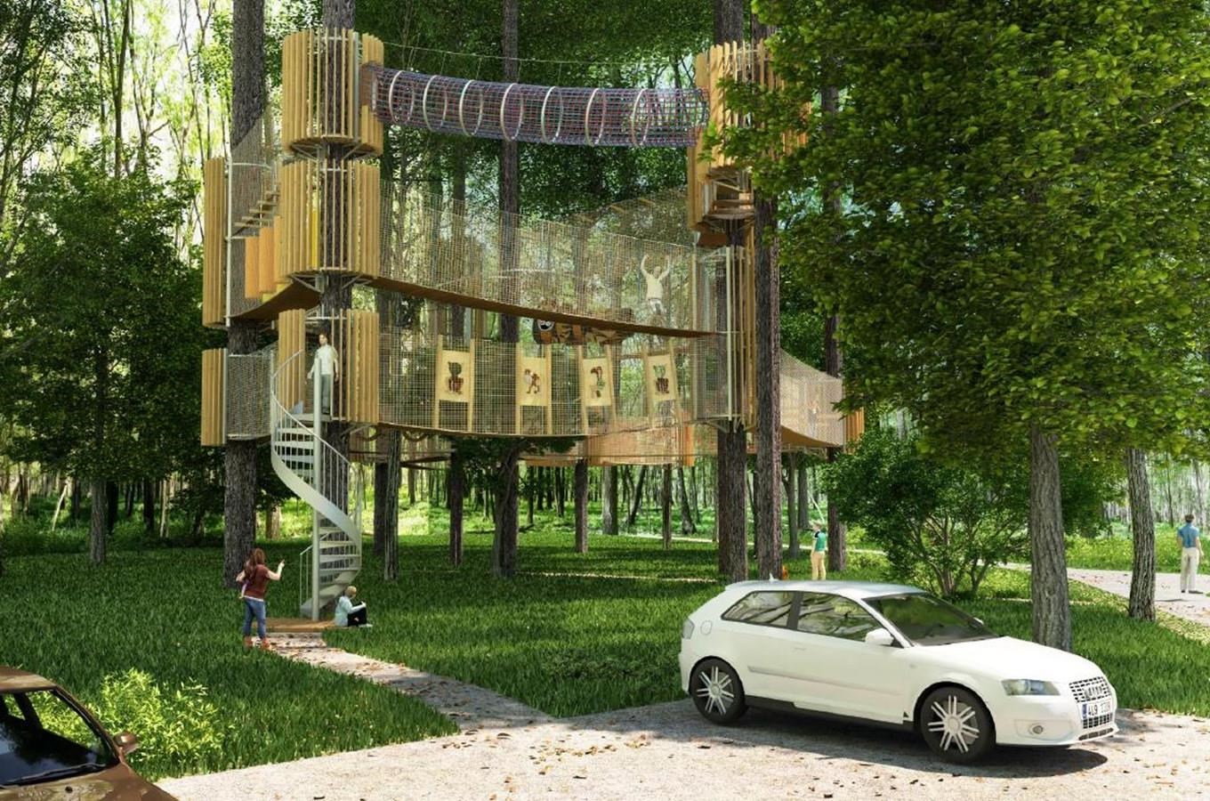 3D bludiště v korunách dubů v Hodoníně – zničeno tornádem 2021